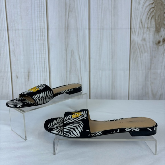 Who What Where See Ya Sloane Sandals Black White Gold Palm Slip-on Slide Size 6 - Picture 2 of 9